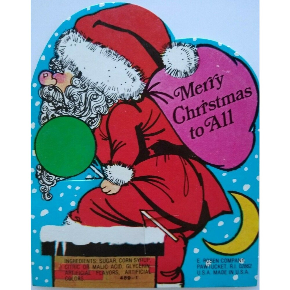 Santa Claus Christmas Diecut Lollypop Candy Sucker Card E Rosen Retro Holiday